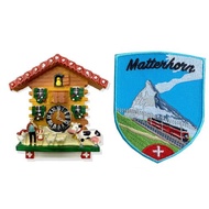 瑞士奶牛羊咕咕鐘紀念磁鐵+瑞士 馬特洪峰 (小火車) 燙布貼【2件