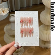 Press on nails handmade [Flower Period] Spring Atmosphere Exquisite Embossed Fritillary Threaded Fre