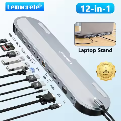 Lemorele TC28 USB Hub Docking Station USB C Hub 4K VGA 3.5mm Audio RJ45 USB PD Charging USB C Hub Fo