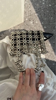 GFS store Korean leaky tote pearl bag French sweet woven small square bag handmade bag