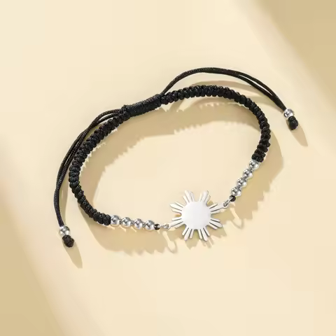 Skyrim Stainless Steel Philippine Sun Charm Bracelet Women Men Adjustable Black Rope Bracelet Flag o