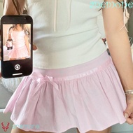 Anemone Pleated Mini Skirt - A-Line Low Waist Design with Safety Elastic and Bow Knot Detail