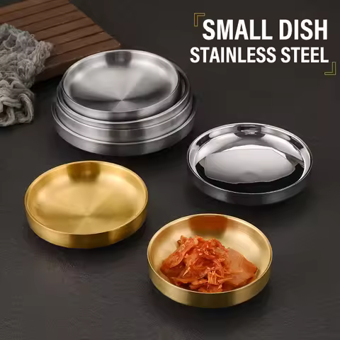 Stainless Steel Thickened Double Layer Sauce Dish Small Dipping Bowl Condiment Plate Snack Soy Sauce