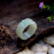 Green Carved Jade Ring Glass Material Size 69 mm.