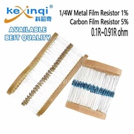 (100pcs) 1/4W Metal Film Resistor 1% Carbon Film Resistor 5% 0.1R~0.91R 0.47R 0.22R 0.33R 0.5R 0.68R