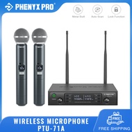 Phenyx Pro PTU-71A Wireless Microphone System Dual Wireless Mics 2 Handheld  Microphones Adjustable UHF Channels Auto Scan Microphone for Singing Karaoke Church Stage