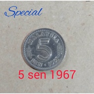 1 pcs Malaysia parliament old coin ( duit syiling lama 5¢ tahun 1967