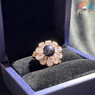 BORNEO PEARL - Boutique Zircon Crystal Black Seawater Pearl Brooch - Rose Gold - ONLY 1 UNIT AVAILAB