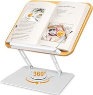 旋轉閱讀書架 - 旋轉看書架閱讀書架桌面床上升降筆記本平板閱讀增高讀書架-旋轉閱讀架 | 木製書架 - 360°旋轉書架書架，適合閱讀，配有穩定的鋁合金底座和高度可調的臂，食譜書架，適合愛書人的禮物