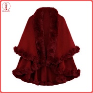 fulaide Soft Warm Shawl Women Acrylic Scarf Women’s Warm Cape Shawl with Fur Collar Soft Double Laye