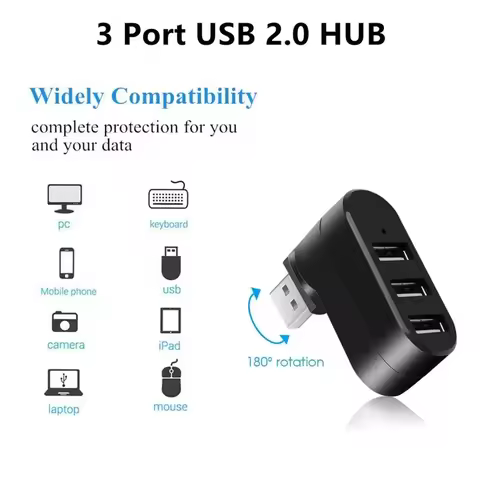 USB 2.0 Hub USB Hub 2.0 Multi USB Splitter Hub Rotatable 3 Port Multiple Expander Splitter Mini USB