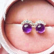 Rosenmarry/ ต่างหูพลอยแท้อเมทิส ตัวเรือนเงินแท้ 925 ชุบพิงค์โกวล จัดส่งฟรี RE044 พลอยแท้เสริมดวง ข