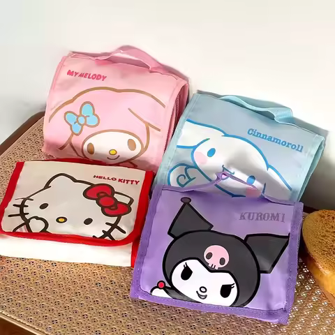 Genuine Sanrio Foldable Makeup Bag Kuromi Melody Multifunction Toiletry Storage Pouch For Travel Bus