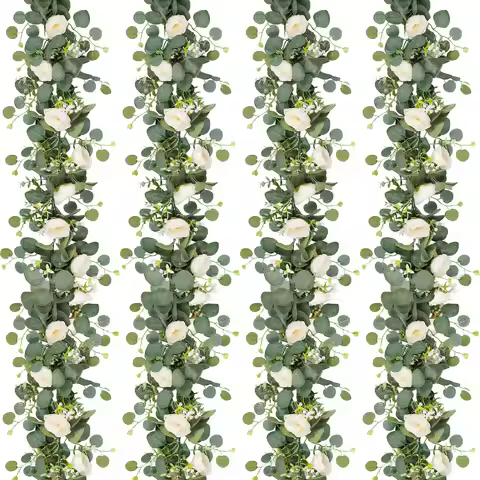 6ft Artificial Eucalyptus Flowers Garland Fake Rose Flower Greenery Wreath Floral Vine for Wedding H