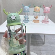 600ml Children Sippy Cup Baby Water Bottle Kids Antlers Straw Cup Plastic Water Tumbler BPA Free Outdoor Sport Water Bottle Portable Drinking Milk Baby Feeding Cup