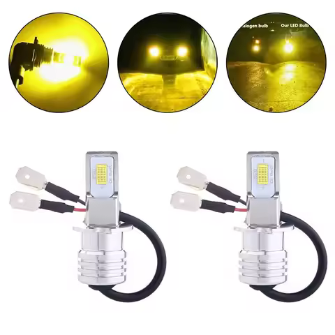 2Pcs Mini H3 LED Car Headlight Bulbs H3 LED Fog Light Bulb Yellow DRL Super Bright White Car Driving