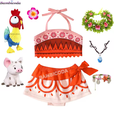 New Moana 2 Dress Girl Moana Princess Dress Cosplay baby One-Shoulder Suspender Dress Accessories Se
