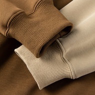 Earth Color Series 600g Heavy Winter Fleece Lining Thickened Hooded Sweatshirt Solid Color Japanese 