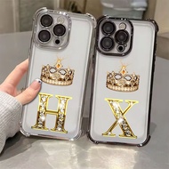 Letter H X V U D A Crown Electroplated Case For Samsung A57 5G A37 A17 A07 TPU Clear Phone Casing Ga