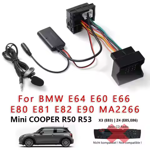 Bluetooth 5.0 Music Audio Adapter Microphone Cable For MINIONE COOPER For BMW E39 E53 X5 Z4 E85 E86 