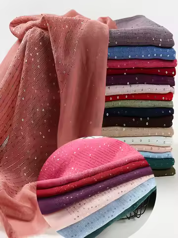 Design Shimmer Muslim Hijab Stripe Scarf Islamic Women Cotton Viscose Shiny Shawl Plain Hijab Scarf 