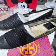 Tory Burch Grenada A-Line Mesh Espadrille 黑色網眼皮革拼接草編漁夫鞋