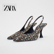 Zara Women's Shoes Black Fabric Slingback French Temperament High Toe-Covered Back Empty Sandals
