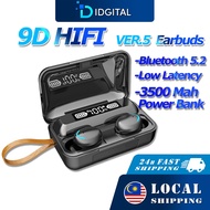 【READY STOCK】 F9 Bluetooth Earphone Gaming Earbuds Wireless 9D Stereo Sound LED Display Touch Contro