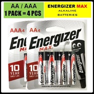 [SG Ready Stocks] 4 PCS PACK - ENERGIZER MAX AA E91 and AAA E92 1.5V Battery | Energizer MAX AA and 