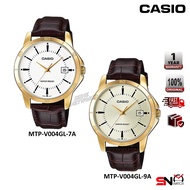 Casio MTP-V004GL Fashion Quartz Analog Gold Case Leather Band Watch Jam Tangan Lelaki