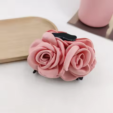 Lady's 6cm Burnt Edge Pink Flower Cat Ear Plastic Hair Claw Suitable For Daily Headwear