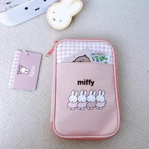 Kawaii Anime Miffy Rabbit Bear Boris Wallet Passport Storage Bag Cartoon Cute Checkered Stationery D