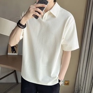 Tik Tok polo Shirt Men High-End Loose Waffle Short-Sleeved t-Shirt Shirt Shirt Collar Half-Sleeved S