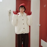 羊羔毛純色開衫外套