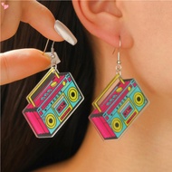 1Pairs Vintage Acrylic Cassette Tape Earrings 80s 90s Earrings for Women Retro Geometric Drop Dangle