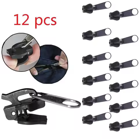 12pcs Instant Zipper Universal Zip Slider Replacement 3 Sizes DIY Sew Fix Zipper Repair Kit Zip Slid