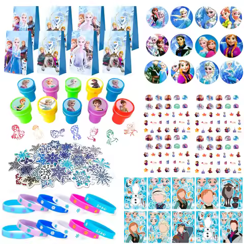 115 Pcs All-in-One Frozen Birthday Party Favors Set-Frozen Party Favors Bags Stamper Stickers Badges