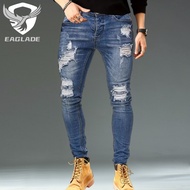EAGLADE Ripped Skinny Slim Fit Jeans for Men 881 in Blue C03