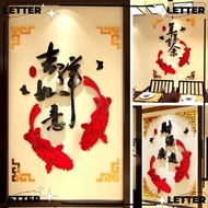 LET Golden Frame Fish Wall Stickers, Chinese Style Acrylic  Stereo Mirror Sticker,  Room Entrance Happiness Good Fortune Acrylic Wall Stickers Home Art