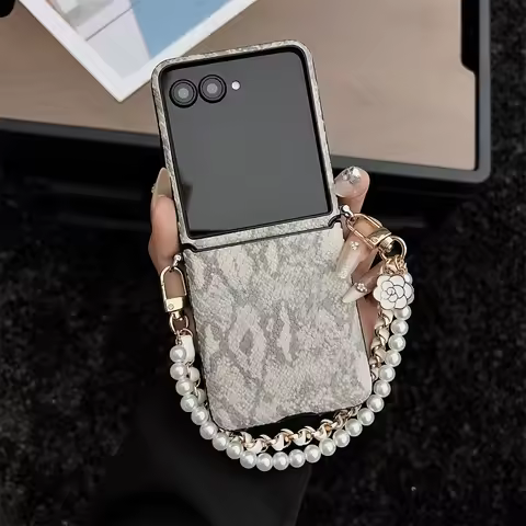 Snake Pattern PU Leather Phone Case Wrist Strap & Hinge Protection For Motorola Razr Ultra Razr+ 202