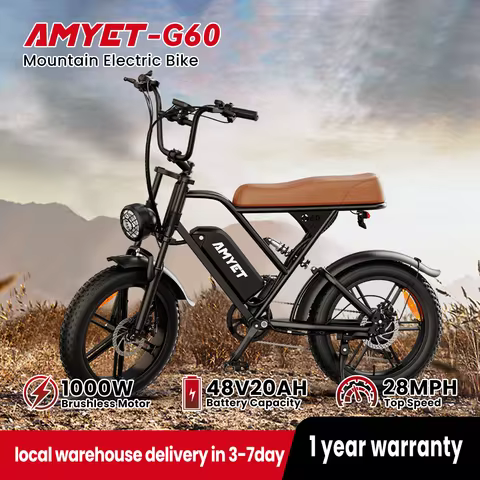 AMYET V9-G60 Adults Electric Bike 1000W Motor Bicycle 48V 20AH 20“ Tire Ebike Electric E Bikes Mount