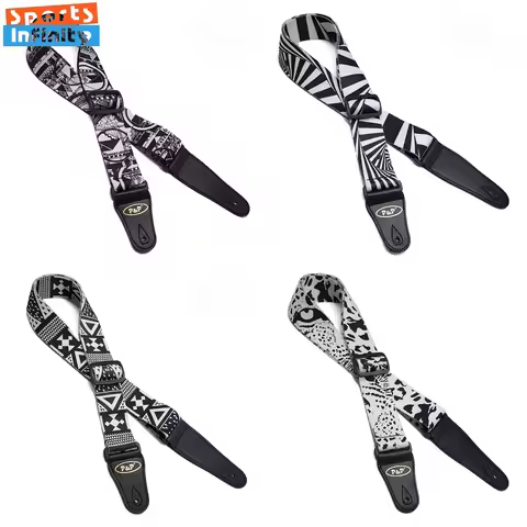 Ultra Thick and Soft Guitar Strap Black and White Heat Transfer Printed Folk Electric Guitar Shoulde