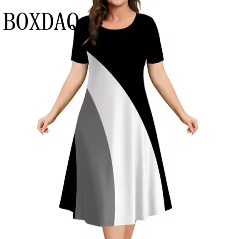 Women's Dresses Contrast Colors Striped Elegant Casual O-Neck Short Sleeve Fashion Dresses Summer Wo