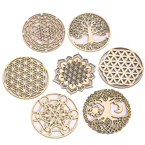 3.9inch Wooden Hollow Board Rustic Wall Hanging Decor Sacred Geometry Chakra Yoga Meditation Spiritu
