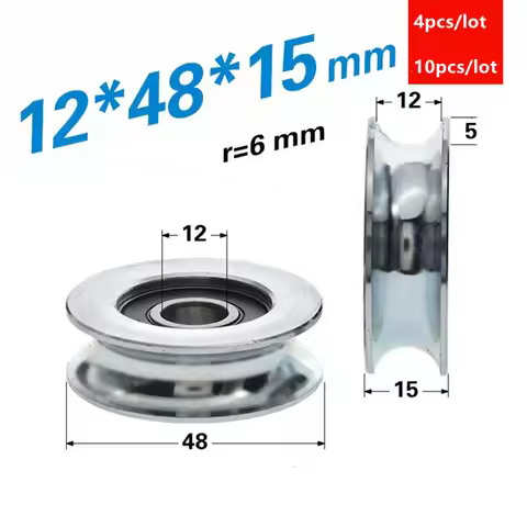4pcs/10pcs 12*48*15mm U type groove galvanized steel 45# 12mm track guide pulley wheel roller 6201RS