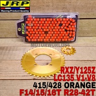 JRP SPROCKET SET YAMAHA LC135 V1-V8 RXZ Y125Z RANTAI 415 428 ORANGE CHAIN GOLD STEEL Y125Z RXZ Y110 