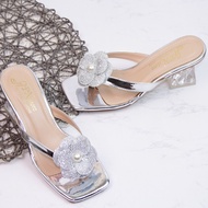 Guốc cao gót vuông trong xoắn 6p quai mảnh kẹp ngón đính hoa hạt châu - G79 Dép nữ cao gót