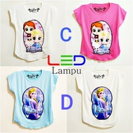 Baju Kaos Tops Tshirt T-shirt T shirt Girls Coco Ice Import Cartoon Character Frozen LED Lights Age 
