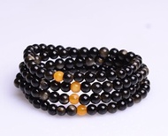 Black agate obsidian bracelet Buddha beads