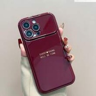 1pc Wine Red Letter Phone Case With Flip Mirror, Minimalist Design Compatible With X, XR, XS Max, 11